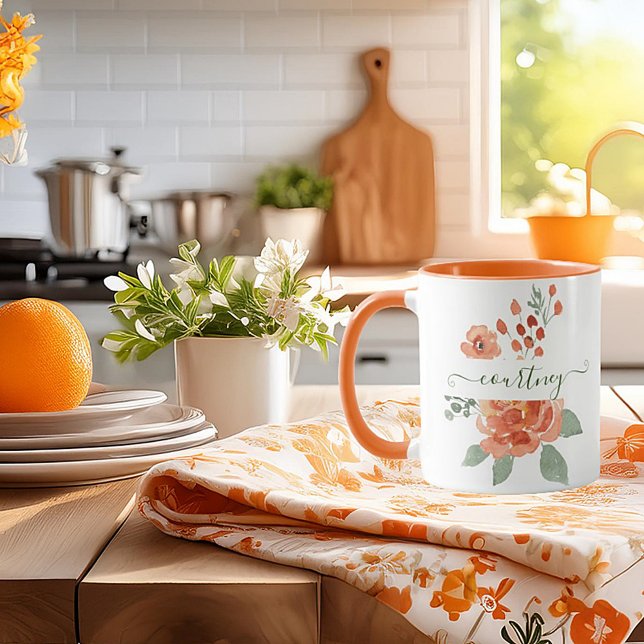 Taza acuarela naranja floral personalizada (Subido por el creador)