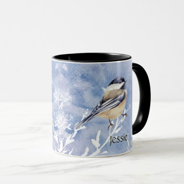 Taza Acuarela Nieve Pollito Jardín Pájaro Nombre person (Anverso derecho)