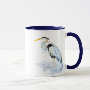 Taza acuarela original Gran ave azul de garza