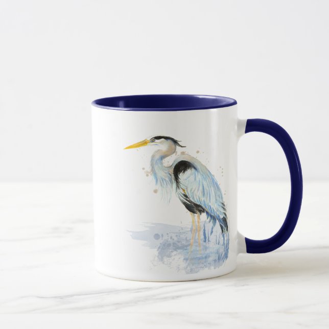 Taza acuarela original Gran ave azul de garza (Derecha)
