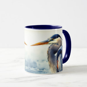 Taza acuarela original Gran ave azul de garza