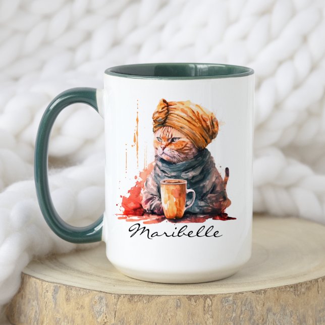 Taza Acuarela Persa Cat con café turco que bebe (Subido por el creador)