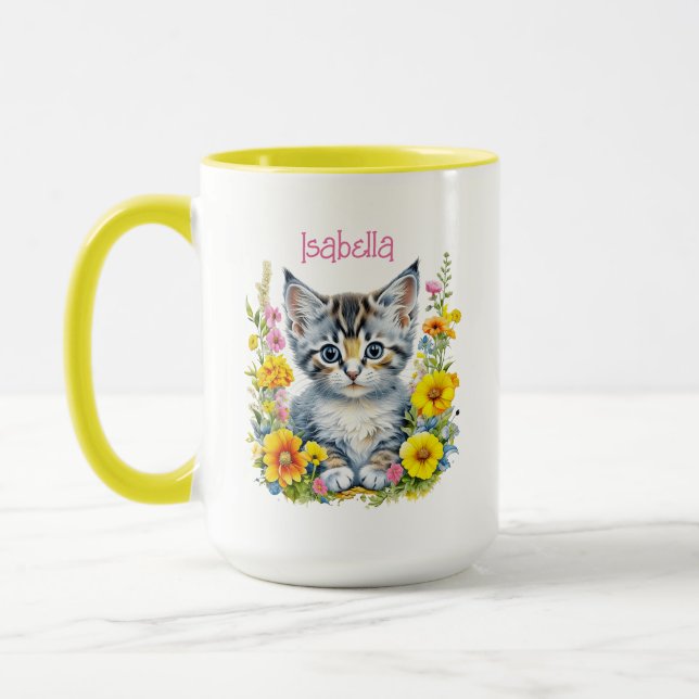 Taza Acuarela personalizada de Gris Gris y Flores (Izquierda)