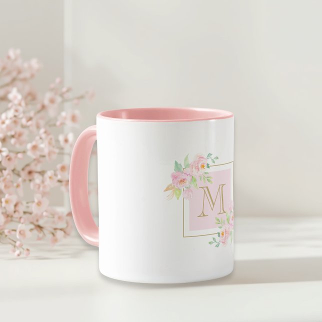 Taza Acuarela Personalizado floral rosa Monograma café  (Subido por el creador)