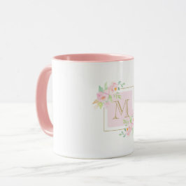 Taza Acuarela Personalizado floral rosa Monograma café