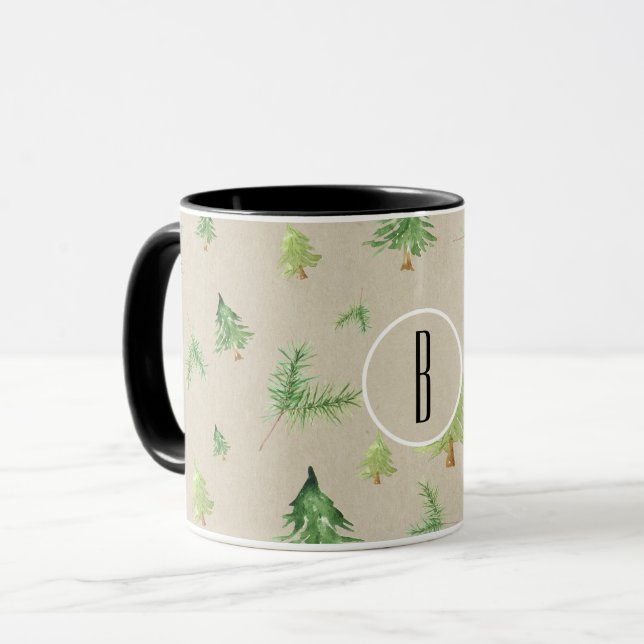 Taza Acuarela Pine Trees Invierno Rústico Mínimo (Anverso izquierdo)