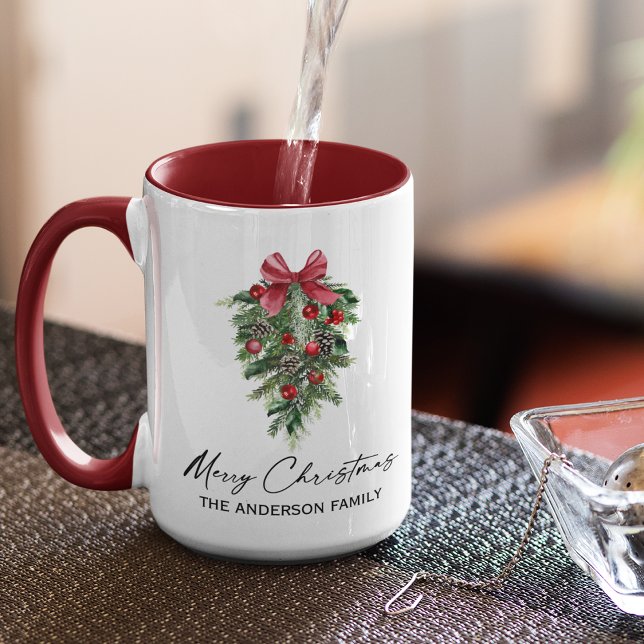 Taza Acuarela Pines Calligraphy Ink Navidades Grandes (Customize to change your personalized text size or text style.)