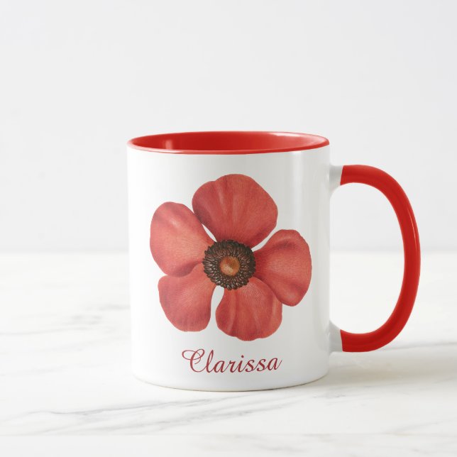 Taza Acuarela Red Poppy Anemone Flower Monograma (Derecha)