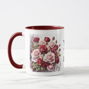 Taza Acuarela Romántica Cute Rojo Rosa Floral Mug