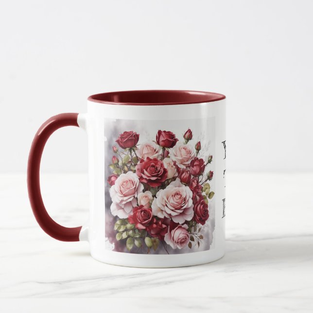 Taza Acuarela Romántica Cute Rojo Rosa Floral Mug (Izquierda)