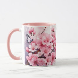 Taza Acuarela Sakura cerezo Blossom mariposas Mug