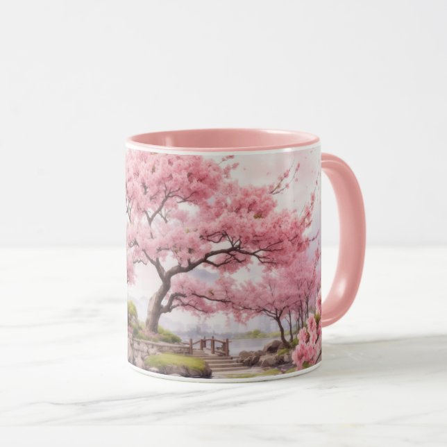 Taza Acuarela Sakura Cerezo Florecimiento Árbol Ver Mug (Anverso derecho)