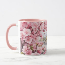 Taza acuarela Sakura Cherry Blossom y vistas a la monta