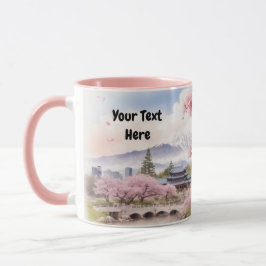Taza acuarela Sakura Cherry Blossom y vistas a la monta