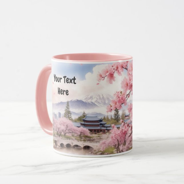 Taza acuarela Sakura Cherry Blossom y vistas a la monta (Anverso izquierdo)