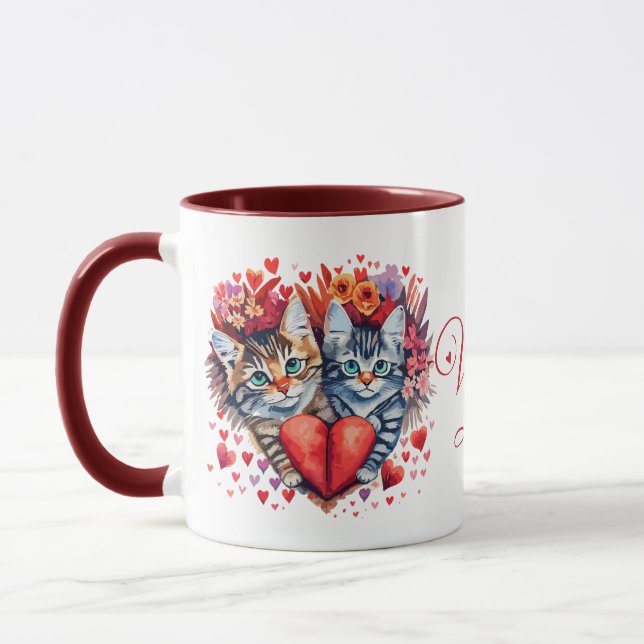Taza Acuarela San Valentín gatos con amor (Izquierda)