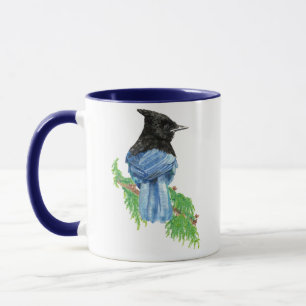 Taza Acuarela Stellar Jay, Pájaro, colección de la natu