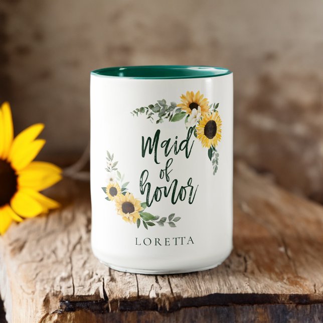 Taza Acuarela Sunflowers Madera De Honor (Watercolor Sunflowers Wildflower Maid Of Honor Mug)