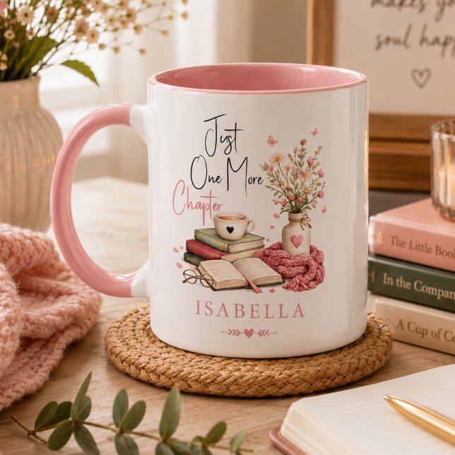 Taza Acuarela Un Capítulo Más Lector Floral  ( just one more chapter book lover reading bookworm literary funny bookish bibliophile cute pink)