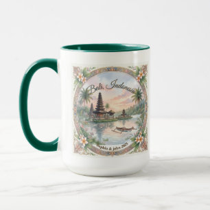 Taza Acuarela Vintage Bali Indonesia Viaje Personalizad