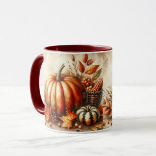 Taza Acuarela vintage de calabazas y hojas caídas