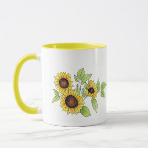 Taza Acuarela y girasoles de pluma