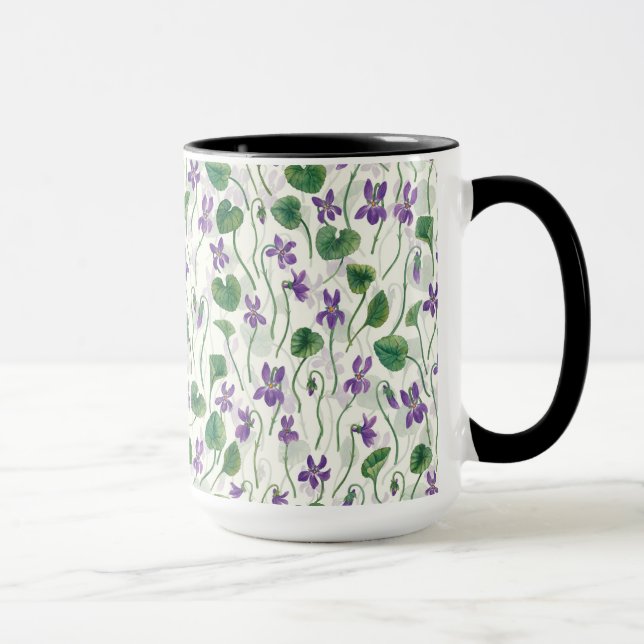 Taza Acuarelas de violetas sobre blanco apagado (Derecha)