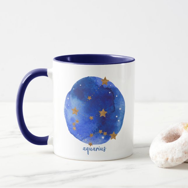 Taza acuario acuario cielo nocturno Constelación de Zod (Con donut)