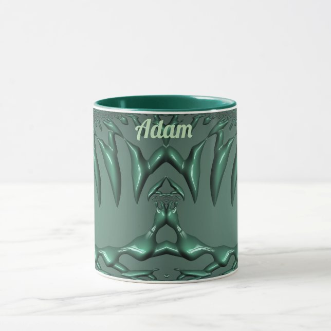 Taza ADAM ~ Zany 3D Fractal ~ Green 3D Mug (Centro)