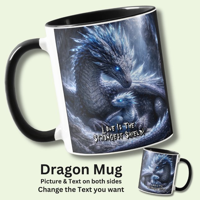 Taza Add Your Text Name, Blue Ice Dragon & Baby in Cave (Subido por el creador)