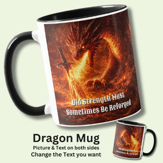 Taza Add Your Text Name Fire Dragon with Sword Reforged