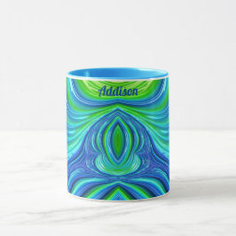 Taza ADDISON ~ Zany 3D Fractal ~ Blue Green Mug