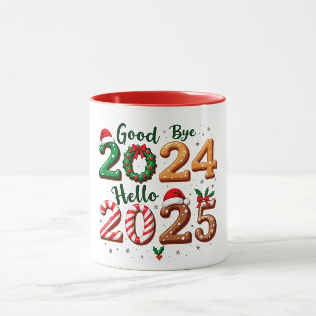 Taza Adiós 2024, Hola 2025 - Mugs de Año Nuevo festivo (Centro)