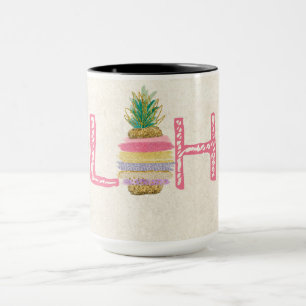 Taza Adorable Aloha Hawaiano de Rayas de Piña