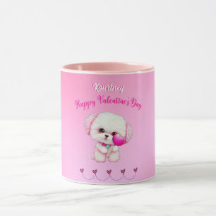 Taza Adorable cachorro maltés feliz día de San Valentín