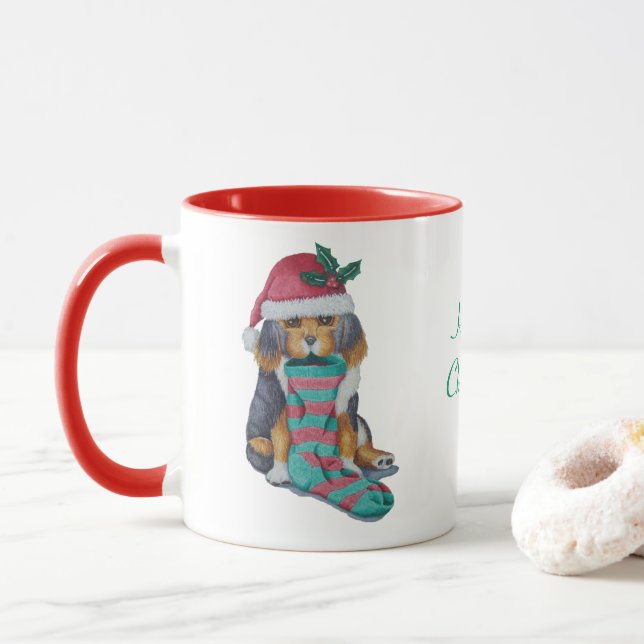 Taza adorable cachorro negro y marrón vestido para navi (Con donut)