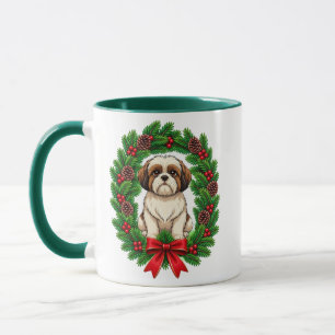 Taza Adorable Corona de Navidad de Shih Tzu