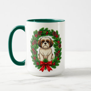 Taza Adorable Corona de Navidad de Shih Tzu