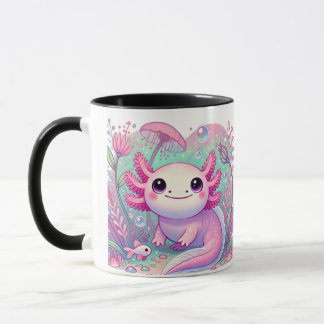 Taza Adorable Creatura De Axolotl Rosa Cute Kawaii