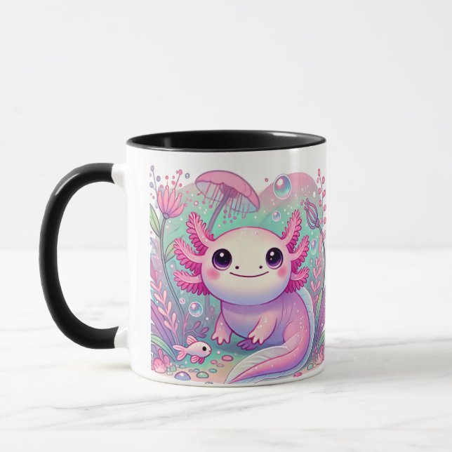 Taza Adorable Creatura De Axolotl Rosa Cute Kawaii (Izquierda)