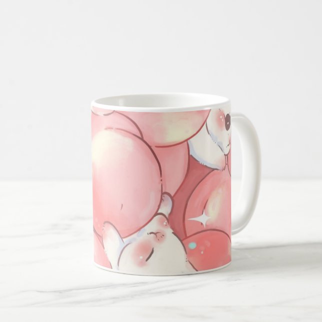 Taza Adorable de Diseño de conejitos fondo rosa (Anverso derecho)