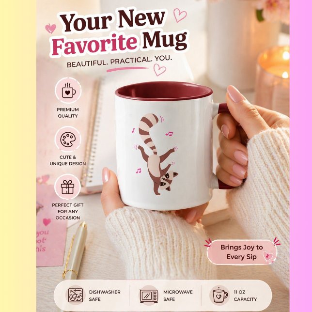 Taza adorable de mapache Taza de Mapache Bailarín  (Subido por el creador)
