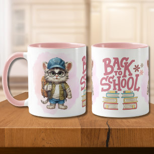Taza Adorable De Vuelta A La Escuela Con Mochila De Gat