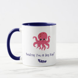 Taza Adorable ilustración Kawaii de pulpo rosa lindo