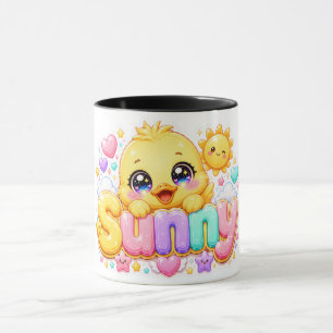 Taza Adorable Kawaii Pollito Soleado Nombre Pastel Rosa
