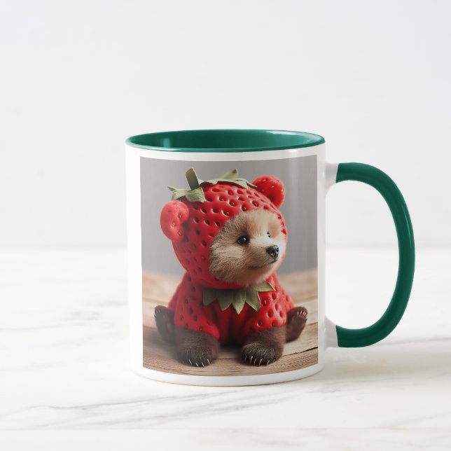 Taza Adorable ourson habillé dans un costume de fraise. (Derecha)