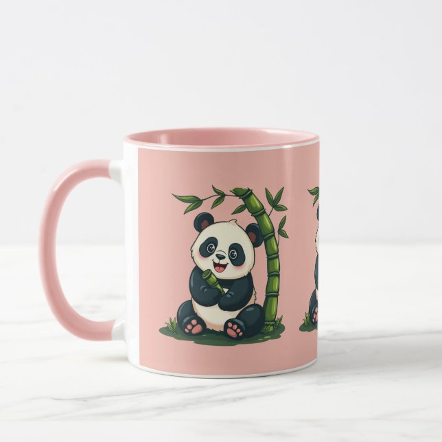 Taza Adorable Panda Abrazando Bamboo Personalizado arte (Izquierda)
