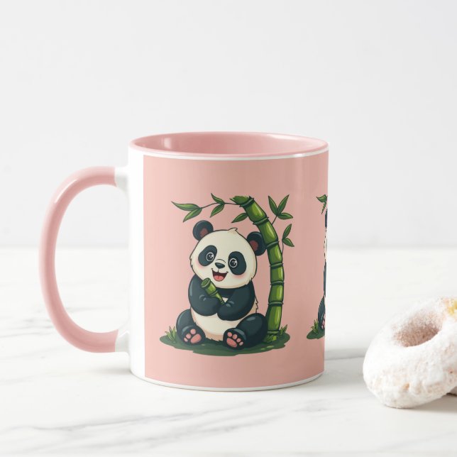 Taza Adorable Panda Abrazando Bamboo Personalizado arte (Con donut)