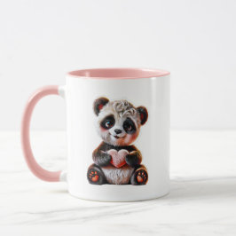 Taza Adorable panda tenant un cœur rose.