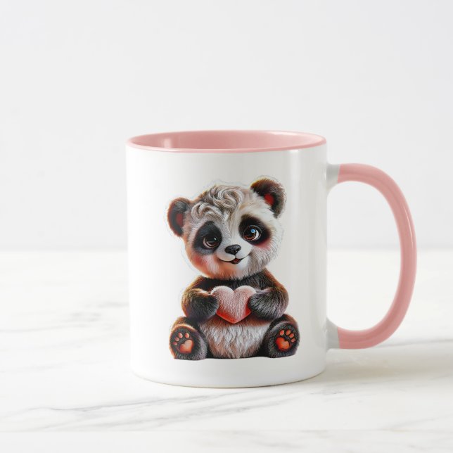 Taza Adorable panda tenant un cœur rose. (Derecha)